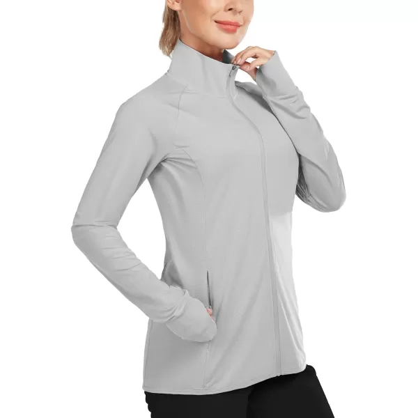 BALEAF Womens Long Sleeve Running Shirts UPF 50 Sun Protection Full Zip Athletic Jackets Lightweight Zipper PocketsGray