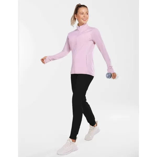 BALEAF Womens Long Sleeve Running Shirts UPF 50 Sun Protection Full Zip Athletic Jackets Lightweight Zipper PocketsPink