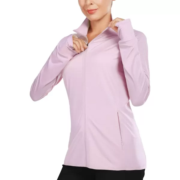 BALEAF Womens Long Sleeve Running Shirts UPF 50 Sun Protection Full Zip Athletic Jackets Lightweight Zipper PocketsPink