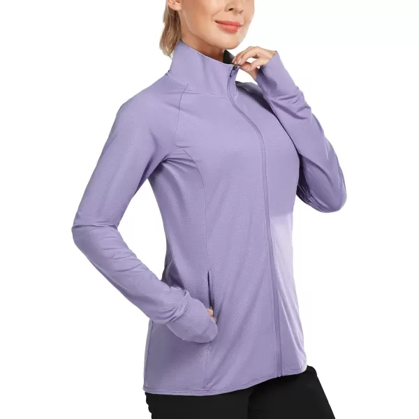 BALEAF Womens Long Sleeve Running Shirts UPF 50 Sun Protection Full Zip Athletic Jackets Lightweight Zipper PocketsPurple