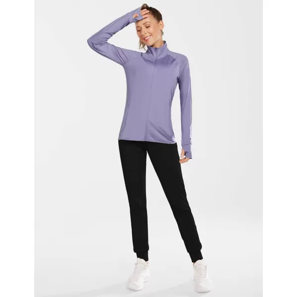 BALEAF Womens Long Sleeve Running Shirts UPF 50 Sun Protection Full Zip Athletic Jackets Lightweight Zipper PocketsPurple