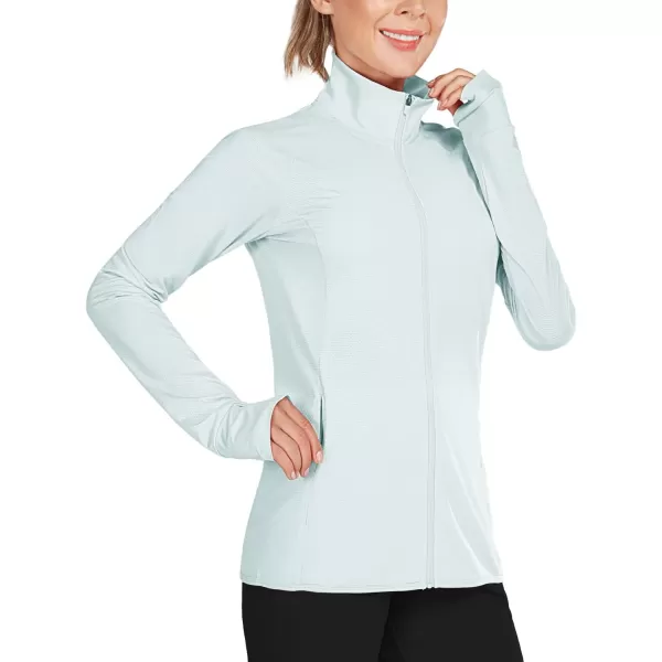 BALEAF Womens Long Sleeve Running Shirts UPF 50 Sun Protection Full Zip Athletic Jackets Lightweight Zipper PocketsSky Blue