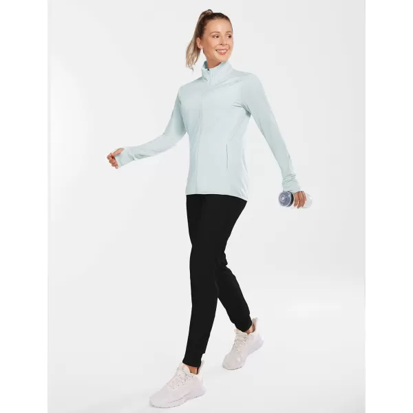 BALEAF Womens Long Sleeve Running Shirts UPF 50 Sun Protection Full Zip Athletic Jackets Lightweight Zipper PocketsSky Blue