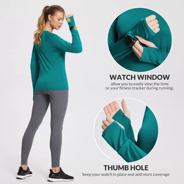 BALEAF Womens Long Sleeve Running Shirts Workout Tops Athletic Active Quick Dry Soft LightweightTeal Greensun Protection