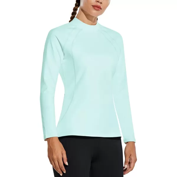 BALEAF Womens Long Sleeve Thermal Shirts Cold Weather Running Gear Fleece Lined Mock Neck with PocketGreen