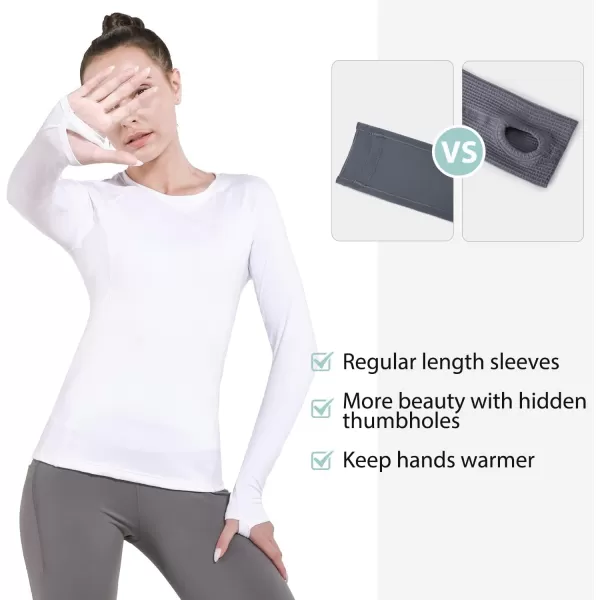 BALEAF Womens Long Sleeve Workout Shirts Fitted Yoga Tops Running Athletic Underscrub with Thumb HolesWhite