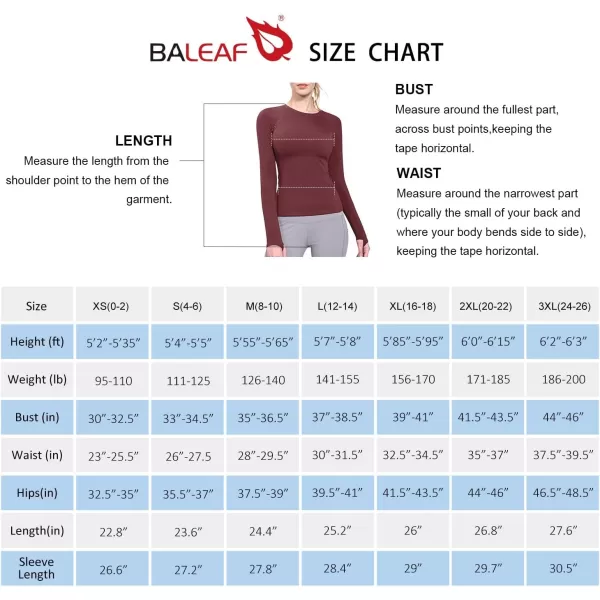 BALEAF Womens Long Sleeve Workout Shirts Fitted Yoga Tops Running Athletic Underscrub with Thumb HolesWine