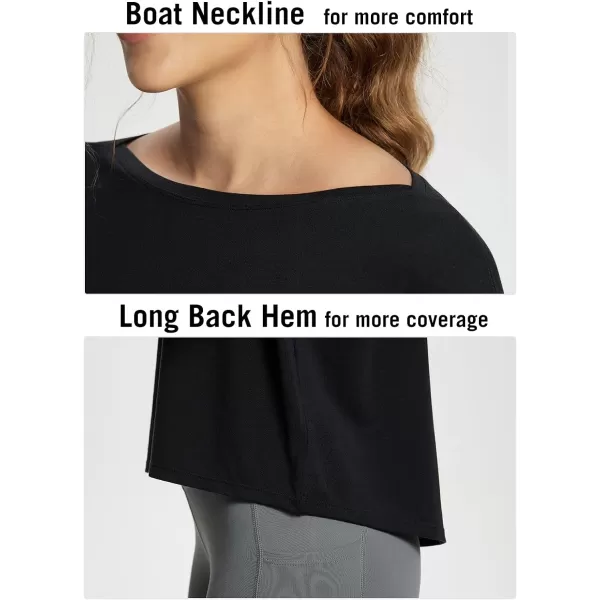 BALEAF Womens Long Sleeve Workout Shirts Loose Fit Super Soft Yoga Athletic Casual Tops with Boatneck Thumb HoleBlack