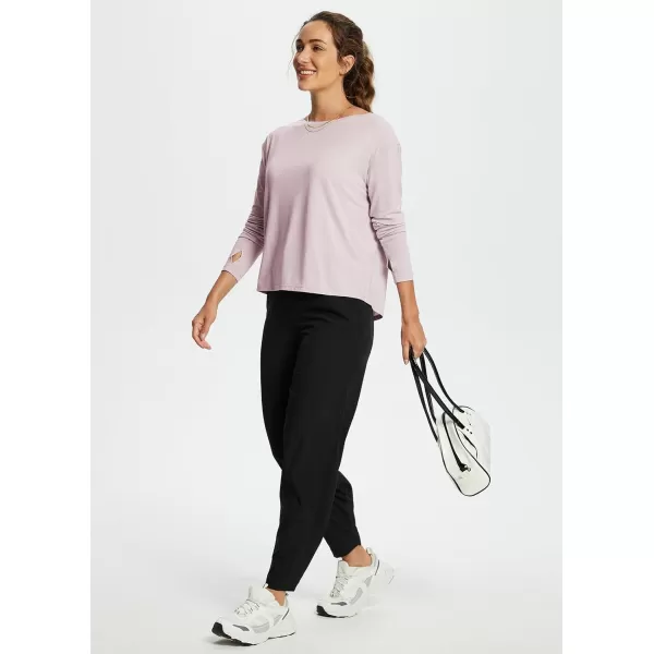 BALEAF Womens Long Sleeve Workout Shirts Loose Fit Super Soft Yoga Athletic Casual Tops with Boatneck Thumb HoleLight Purple