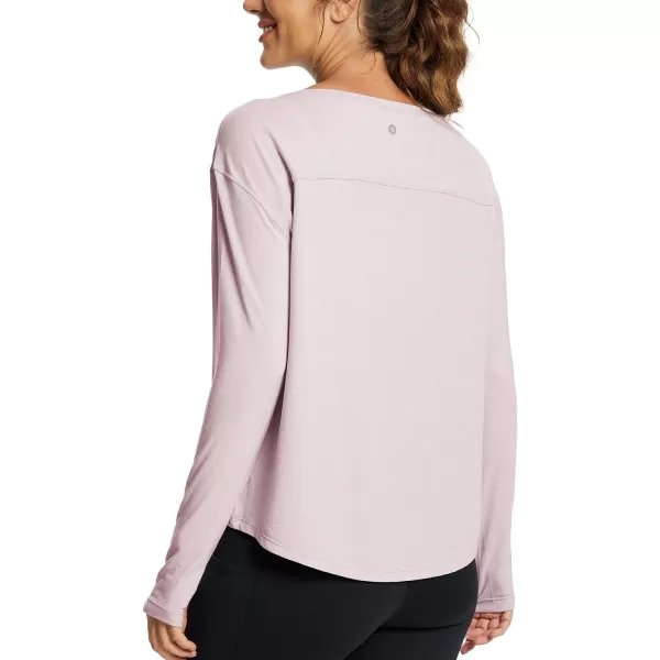 BALEAF Womens Long Sleeve Workout Shirts Loose Fit Super Soft Yoga Athletic Casual Tops with Boatneck Thumb HoleLight Purple