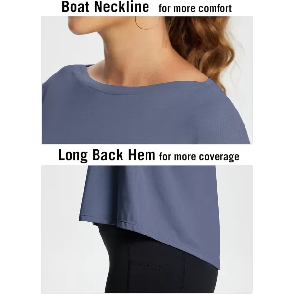 BALEAF Womens Long Sleeve Workout Shirts Loose Fit Super Soft Yoga Athletic Casual Tops with Boatneck Thumb HoleNavy Blue