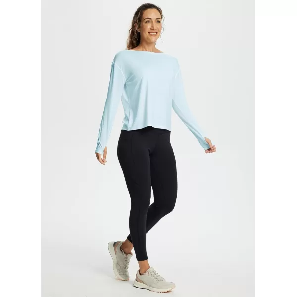 BALEAF Womens Long Sleeve Workout Shirts Loose Fit Super Soft Yoga Athletic Casual Tops with Boatneck Thumb HolePastel Blue