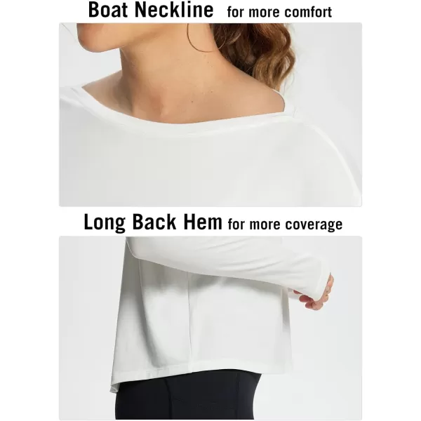 BALEAF Womens Long Sleeve Workout Shirts Loose Fit Super Soft Yoga Athletic Casual Tops with Boatneck Thumb HoleWhite