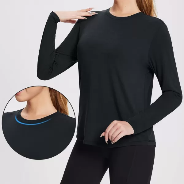 BALEAF Womens Long Sleeve Workout Tops Active Running Shirts Loose Fit Quick Dry Athletic SoftCrew Neckblack