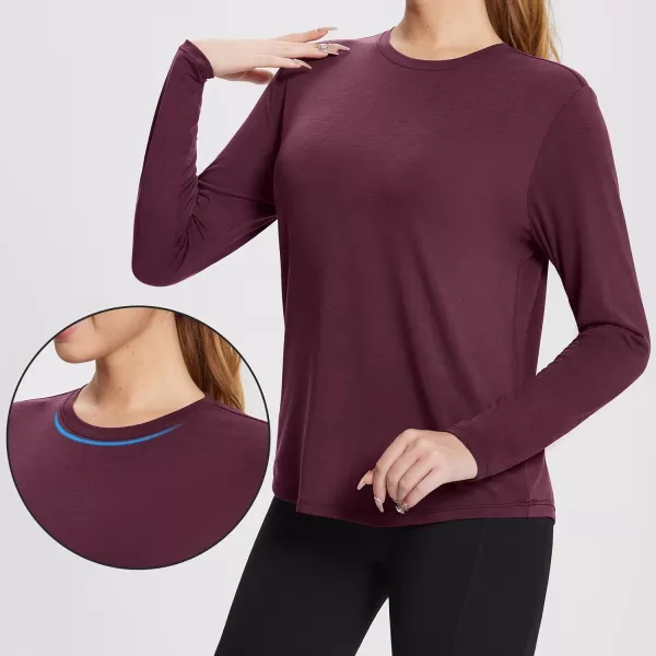 BALEAF Womens Long Sleeve Workout Tops Active Running Shirts Loose Fit Quick Dry Athletic SoftCrew Neckred Wine