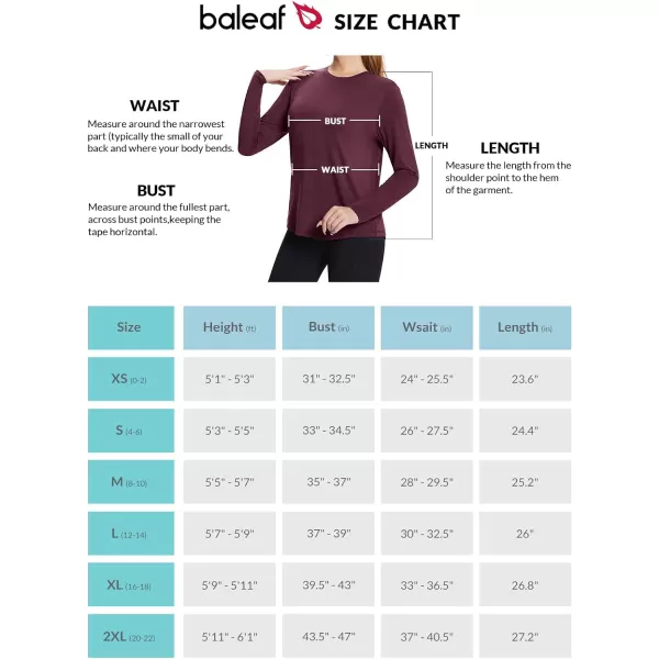 BALEAF Womens Long Sleeve Workout Tops Active Running Shirts Loose Fit Quick Dry Athletic SoftCrew Neckred Wine