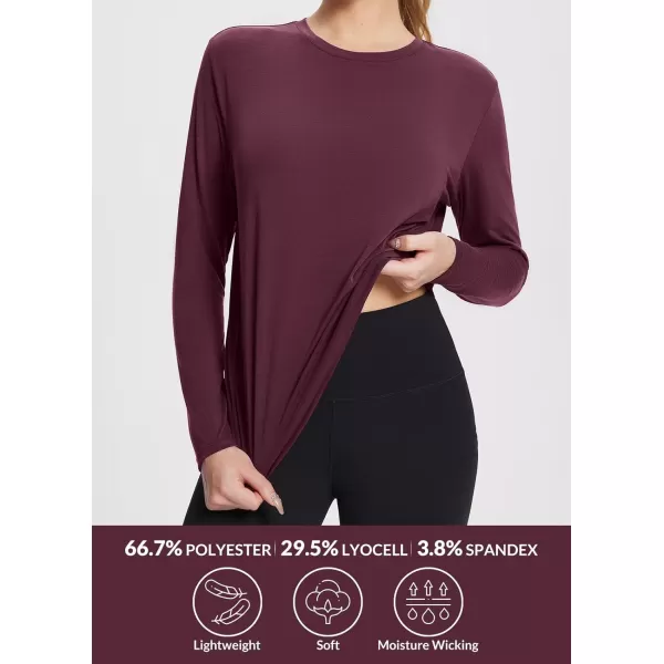 BALEAF Womens Long Sleeve Workout Tops Active Running Shirts Loose Fit Quick Dry Athletic SoftCrew Neckred Wine