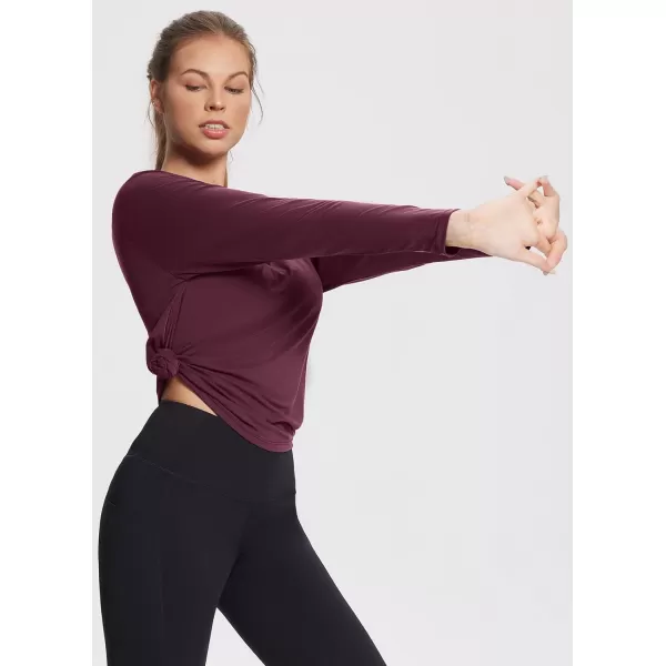 BALEAF Womens Long Sleeve Workout Tops Active Running Shirts Loose Fit Quick Dry Athletic SoftCrew Neckred Wine