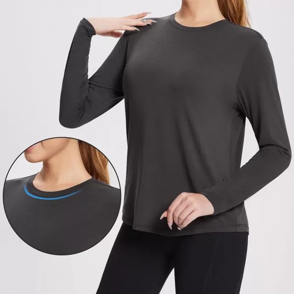 BALEAF Womens Long Sleeve Workout Tops Active Running Shirts Loose Fit Quick Dry Athletic SoftCrew Neckseal Brown