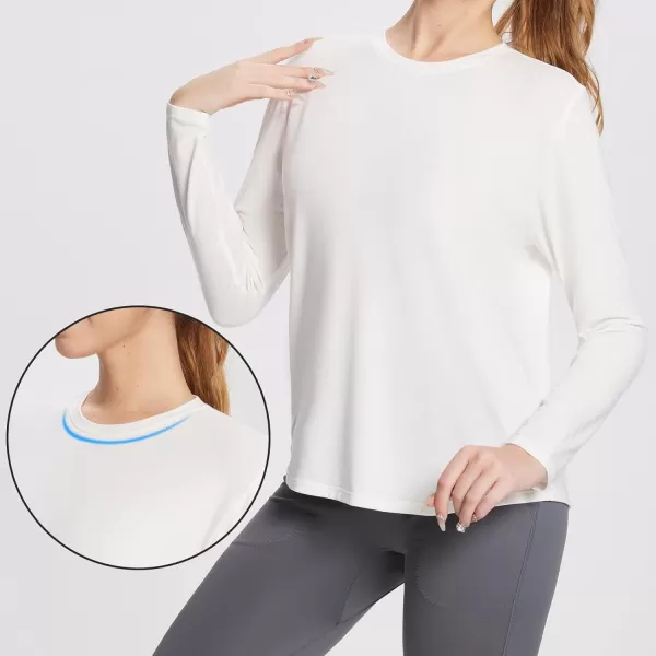 BALEAF Womens Long Sleeve Workout Tops Active Running Shirts Loose Fit Quick Dry Athletic SoftCrew Neckwhite