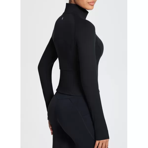 BALEAF Womens Long Sleeve Workout Tops Crop Top Athletic Quarter Zip Sweatshirt Pullover for Running ShirtsBlack