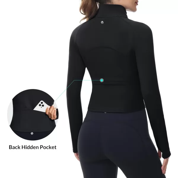 BALEAF Womens Long Sleeve Workout Tops Crop Top Athletic Quarter Zip Sweatshirt Pullover for Running ShirtsBlack
