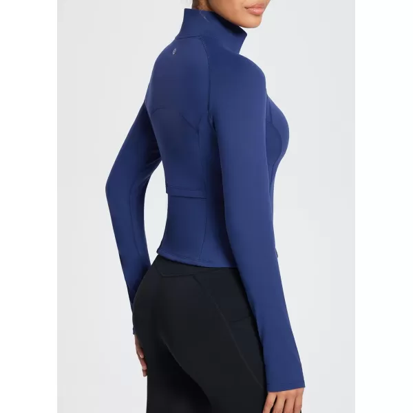 BALEAF Womens Long Sleeve Workout Tops Crop Top Athletic Quarter Zip Sweatshirt Pullover for Running ShirtsDark Blue