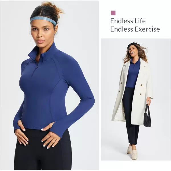 BALEAF Womens Long Sleeve Workout Tops Crop Top Athletic Quarter Zip Sweatshirt Pullover for Running ShirtsDark Blue