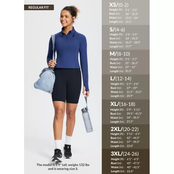 BALEAF Womens Long Sleeve Workout Tops Crop Top Athletic Quarter Zip Sweatshirt Pullover for Running ShirtsDark Blue