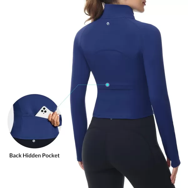 BALEAF Womens Long Sleeve Workout Tops Crop Top Athletic Quarter Zip Sweatshirt Pullover for Running ShirtsDark Blue