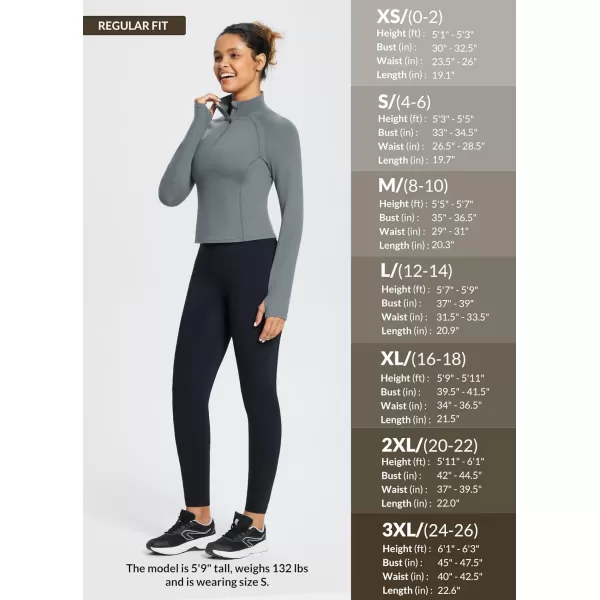 BALEAF Womens Long Sleeve Workout Tops Crop Top Athletic Quarter Zip Sweatshirt Pullover for Running ShirtsDark Grey