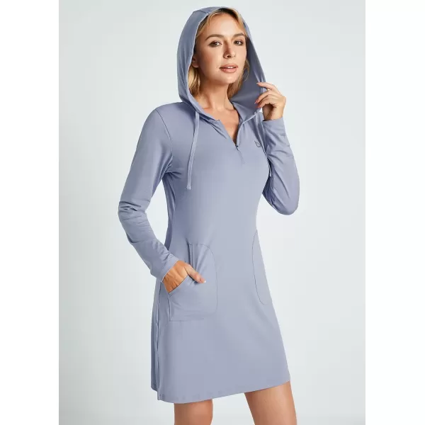 BALEAF Womens Long Sleeve Zip Beach Coverup UPF 50 Sun Protection Hooded Cover Up Shirt Dress with PocketsIfinity Blue