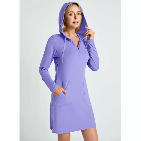 BALEAF Womens Long Sleeve Zip Beach Coverup UPF 50 Sun Protection Hooded Cover Up Shirt Dress with PocketsPurple