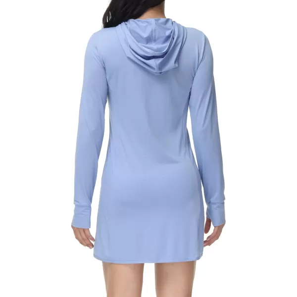 BALEAF Womens Long Sleeve Zip Beach Coverup UPF 50 Sun Protection Hooded Cover Up Shirt Dress with PocketsPurple Blue