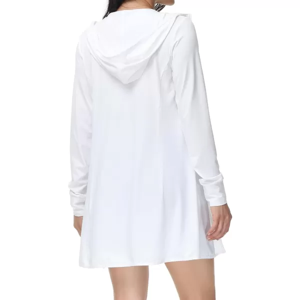 BALEAF Womens Long Sleeve Zip Beach Coverup UPF 50 Sun Protection Hooded Cover Up Shirt Dress with PocketsZwhite