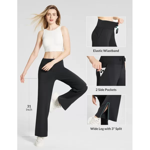 BALEAF Womens Loose Yoga Pants Wide Leg Athletic Pants High Waisted Casual Lounge Drawstring Sweatpants with PocketsBlack