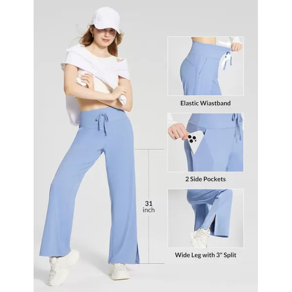 BALEAF Womens Loose Yoga Pants Wide Leg Athletic Pants High Waisted Casual Lounge Drawstring Sweatpants with PocketsLight Blue