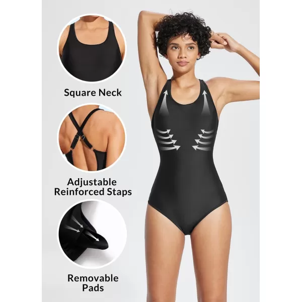 BALEAF Womens Lycra Athletic One Piece Swimsuits Durable Training Open Back Racing Bathing Suit Girls SwimwearBlack