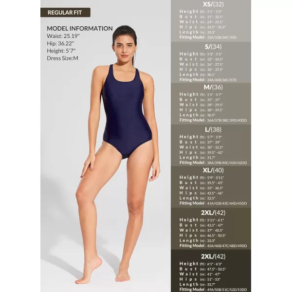 BALEAF Womens Lycra Athletic One Piece Swimsuits Durable Training Open Back Racing Bathing Suit Girs SwimwearNavy