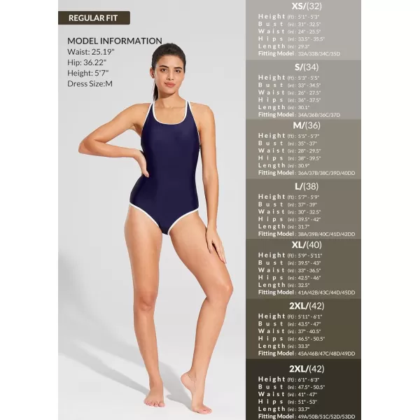 BALEAF Womens Lycra Athletic One Piece Swimsuits Durable Training Open Back Racing Bathing Suit Girs SwimwearNavyWhite