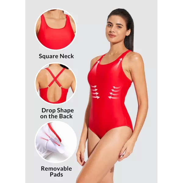 BALEAF Womens Lycra Athletic One Piece Swimsuits Durable Training Open Back Racing Bathing Suit Girs SwimwearRed