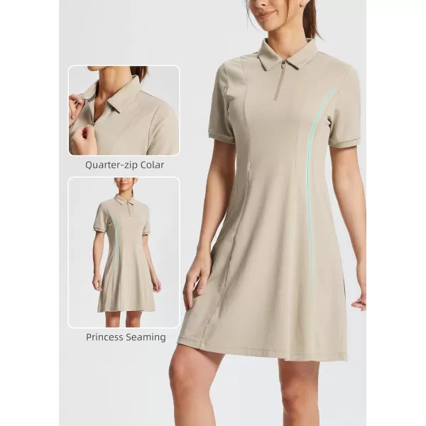 BALEAF Womens Lyocell Golf Dress Short Sleeve Polo Shirts Dress Golf Apparel Knee Length Pockets Quarter Zip UPF 50Khaki