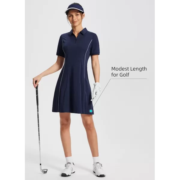 BALEAF Womens Lyocell Golf Dress Short Sleeve Polo Shirts Dress Golf Apparel Knee Length Pockets Quarter Zip UPF 50Navy Blue