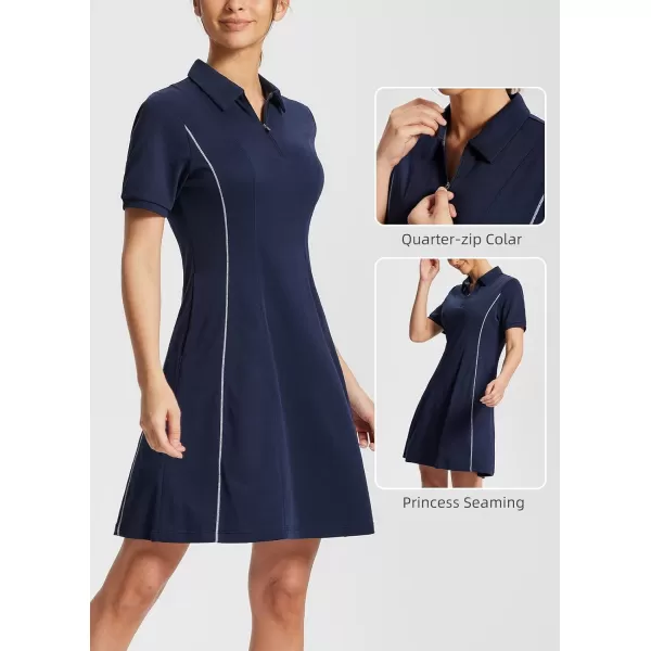 BALEAF Womens Lyocell Golf Dress Short Sleeve Polo Shirts Dress Golf Apparel Knee Length Pockets Quarter Zip UPF 50Navy Blue