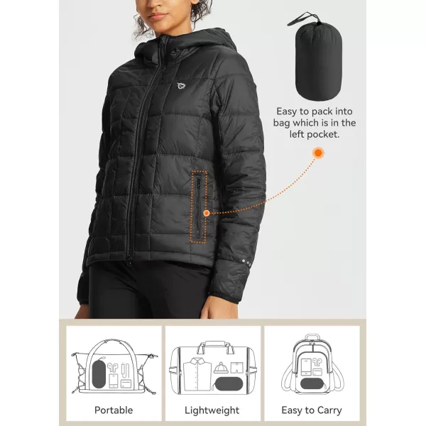 BALEAF Womens Packable Puffer Jacket Lightweight Water Resistant Hooded Quilted Coat Warm Winter WindproofBlack