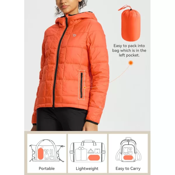 BALEAF Womens Packable Puffer Jacket Lightweight Water Resistant Hooded Quilted Coat Warm Winter WindproofOrange