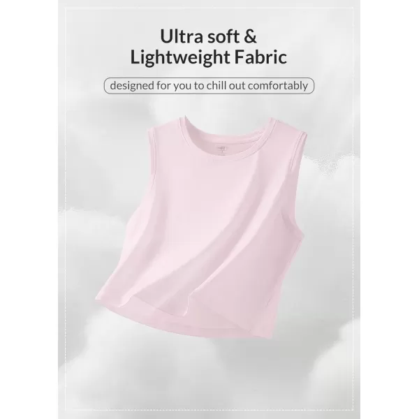 BALEAF Womens Pima Cotton Crop Tank Tops Muscle Tank Sleeveless Workout Tops Athletic Running ShirtsLight Pink