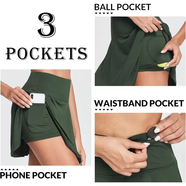 BALEAF Womens Pleated Tennis Skirts Athletic Golf Skorts Skirts with Shorts Pockets for Running Workout SportsArmy Green