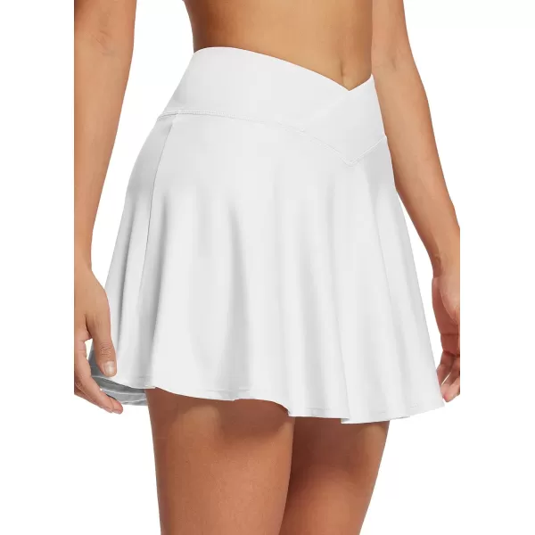 BALEAF Womens Pleated Tennis Skirts Athletic Golf Skorts Skirts with Shorts Pockets for Running Workout SportsCrossoverwhite01