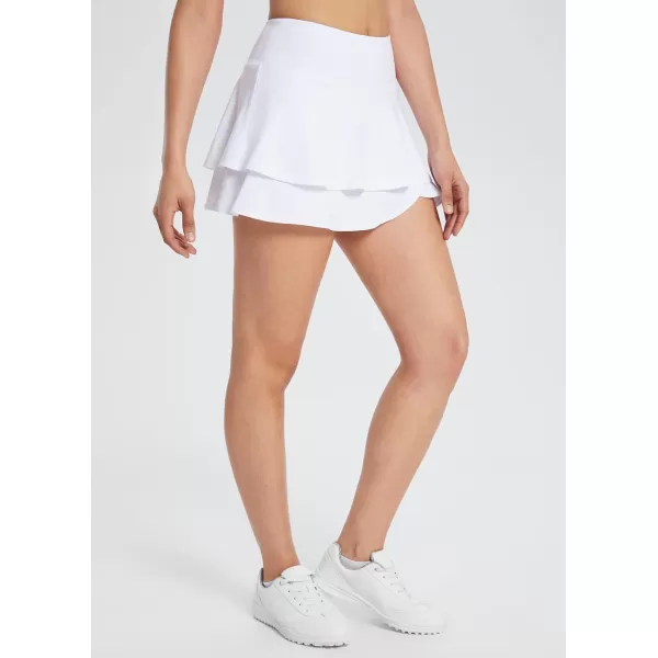 BALEAF Womens Pleated Tennis Skirts Layered Ruffle Mini Skirts with Shorts for Running WorkoutBwhite